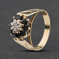 Pre-Owned 9ct Yellow Gold Sapphire & 0.01ct Diamond Engraved Shoulders Cluster Ring 41384062