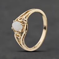 Pre-Owned 9ct Yellow Gold Opal & 0.01ct Diamond Oval Dress Ring 41384070