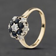 Pre-Owned 9ct Yellow Gold Sapphire & 0.29ct Brilliant Cut Diamond Flower Cluster Ring 41384072