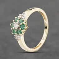Pre-Owned 9ct Yellow Gold Emerald & 0.08ct Diamond Cluster Ring 41384075