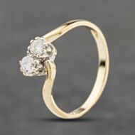 Pre-Owned 9ct Yellow Gold 0.30ct Brilliant Cut Diamond Twist Two Stone Ring 41384078
