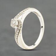 Pre-Owned 9ct White Gold 0.17ct Brilliant Cut Diamond Twist Shoulder Set Solitaire Ring 41384089