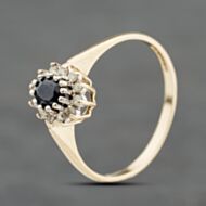 Pre-Owned 9ct Yellow Gold Sapphire & 0.10ct Diamond Oval Cluster Ring 41384110
