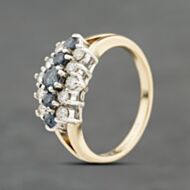 Pre-Owned 9ct Yellow Gold Sapphire & 0.15ct Brilliant Cut Diamond Boat Shaped Cluster Ring 41384115