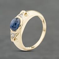 Pre-Owned 9ct Yellow Gold Sapphire & 0.01ct Brilliant Cut Diamond Oval Cluster Ring 41384116