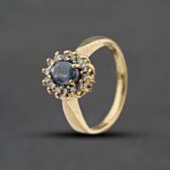 Pre-Owned 9ct Yellow Gold Blue Topaz & Brilliant Cut Diamond Oval Cluster Ring 41384121