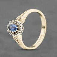 Pre-Owned 9ct Yellow Gold Sapphire & 0.12ct Brilliant Cut Diamond Ova Cluster Ring 41384122