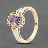 Pre-Owned 9ct Yellow Gold Amethyst & 0.05ct Diamond Oval Cluster Ring 41384124