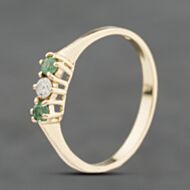 Pre-Owned 9ct Yellow Gold Emerald & 0.05ct Brilliant Cut Diamond Three Stone Ring 41384131