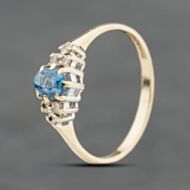 Pre-Owned 9ct Yellow Gold Blue Topaz & 0.09ct Diamond Cluster Ring 41384134