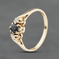 Pre-Owned 9ct Yellow Gold Sapphire & 0.06ct Diamond Three Stone Ring 41384137
