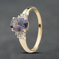 Pre-Owned 9ct Yellow Gold Amethyst & 0.05ct Diamond Dress Ring 41384144