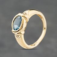 Pre-Owned 9ct Yellow Gold Blue Topaz & Diamond Set Shoulders Dress Ring 41384159