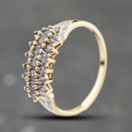 Pre-Owned 9ct Yellow Gold Tanzanite & 0.03ct Brilliant Cut Diamond Three Row Ring 41384163