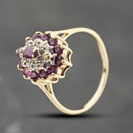 Pre-Owned 9ct Yellow Gold Ruby & 0.04ct Brilliant Cut Diamond Marquise Shape Cluster Ring 41384173