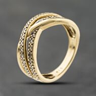 Pre-Owned 9ct Yellow Gold 0.12ct Diamond Crossover Three Row Ring 41384186