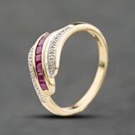 Pre-Owned 9ct Yellow Gold Ruby & Diamond Square Cut Rubies Dress Ring 41384197
