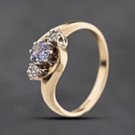 Pre-Owned 9ct Yellow Gold Glass & Diamond Twist Three Stone Ring 41384263
