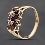 Pre-Owned 9ct Yellow Gold Ruby & Diamond Double Cluster Ring 41384266