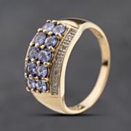 Pre-Owned 9ct Yellow Gold Tanzanite & Diamond Four Row Dress Ring 41384267