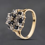 Pre-Owned 9ct Yellow Gold Sapphire & Diamond Large Cluster Ring 41384268