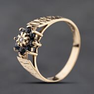 Pre-Owned 9ct Yellow Gold Sapphire & Diamond Flower Cluster Ring 41384279