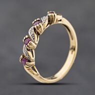 Pre-Owned 9ct Yellow Gold Ruby & Diamond Swirl Half Eternity Ring 41384281