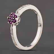 Pre-Owned 9ct White Gold Ruby & Brilliant Cut Diamond Flower Cluster Ring 41384322
