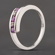 Pre-Owned 9ct White Gold Pink Topaz & 0.02ct Diamond Crossover Five Stone Ring 41384323