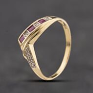 Pre-Owned 9ct Yellow Gold Ruby & Diamond Half Wishbone Ring 41384334