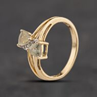 Pre-Owned 9ct Yellow Gold Pale Green Tourmaline & 0.01ct Diamond Two Stone Dress Ring 41384339