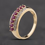 Pre-Owned 9ct Yellow Gold Ruby & Diamond Three Row Half Eternity Ring 41384341