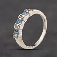 Pre-Owned 9ct White Gold Blue Topaz & Diamond Square Cut Half Eternity Ring 41384351