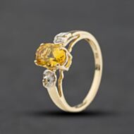 Pre-Owned 9ct Yellow Gold Citrine & Diamond Dress Ring 41384352