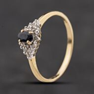 Pre-Owned 9ct Yellow Gold Sapphire & Diamond Cluster Ring 41384353