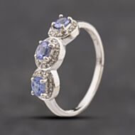 Pre-Owned 9ct White Gold Tanzanite & 0.10ct Diamond Triple Cluster Ring 41384355