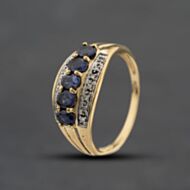 Pre-Owned 9ct Yellow Gold Iolite & 0.07ct Diamond Three Row Ring 41384357
