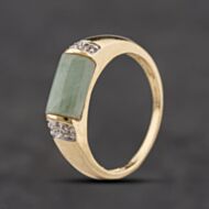 Pre-Owned 9ct Yellow Gold Jade & Diamond Dress Ring 41384359