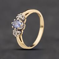 Pre-Owned 9ct Yellow Gold Tanzanite & 0.10ct Diamond Oval Three Stone Ring 41384362