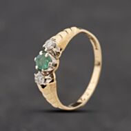 Pre-Owned 9ct Yellow Gold Emerald & Diamond Three Stone Ring 41384386