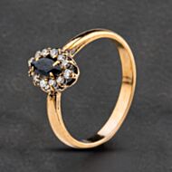 Pre-Owned Yellow Gold Sapphire & 0.12ct Diamond Marquise Shape Cluster Ring 41384387