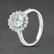 Pre-Owned 9ct White Gold Blue Topaz & 0.08ct Diamond Cluster Ring 41384389