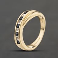 Pre-Owned 9ct Yellow Gold Spinel & 0.04ct Diamond Crossover Ring 41384395