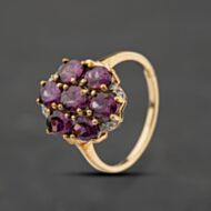 Pre-Owned 9ct Yellow Gold Pink Tourmaline & 0.04ct Diamond Cluster Ring 41384431