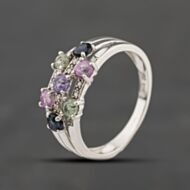 Pre-Owned 9ct White Gold Sapphire & Brilliant Cut Diamond Fancy Coloured Three Row Ring 41384433