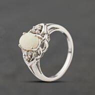 Pre-Owned 9ct White Gold Opal & 0.10ct Diamond Dress Ring 41384495