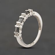Pre-Owned 9ct White Gold Sapphire & 0.08ct Diamond Two Row Half Eternity Ring 41384498