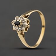 Pre-Owned 9ct Yellow Gold Sapphire & 0.03ct Diamond Flower Cluster Ring 41384503