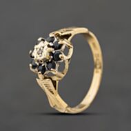 Pre-Owned 9ct Yellow Gold Sapphire & 0.01ct Diamond Round Cluster Ring 41384504