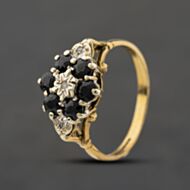 Pre-Owned 9ct Yellow Gold Sapphire & 0.02ct Diamond Boat Shaped Cluster Ring 41384507